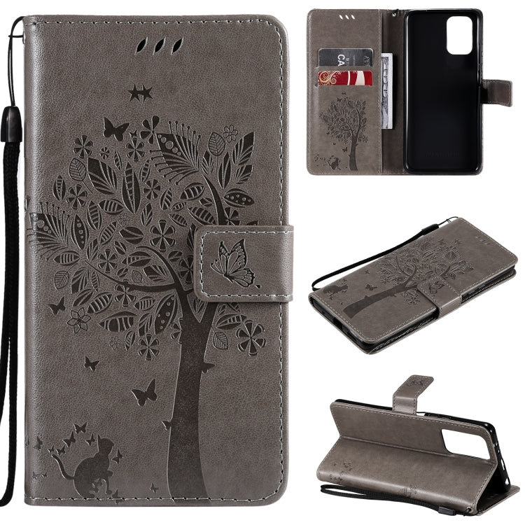 Tree & Cat Pattern Pressed Printing Horizontal Flip PU Leather Case with Holder & Card Slots & Wallet & Lanyard, For Xiaomi Redmi Note 10 4G, For Xiaomi Redmi Note 10 Pro