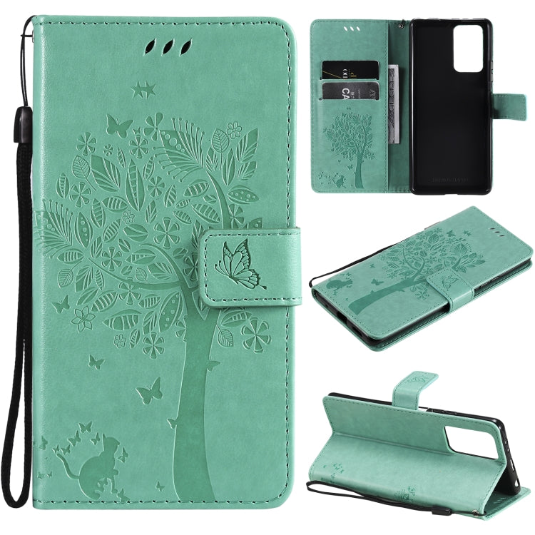 Tree & Cat Pattern Pressed Printing Horizontal Flip PU Leather Case with Holder & Card Slots & Wallet & Lanyard, For Xiaomi Redmi Note 10 4G, For Xiaomi Redmi Note 10 Pro