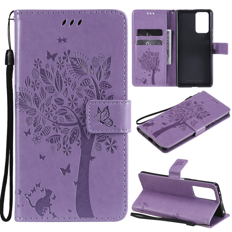 Tree & Cat Pattern Pressed Printing Horizontal Flip PU Leather Case with Holder & Card Slots & Wallet & Lanyard, For Xiaomi Redmi Note 10 4G, For Xiaomi Redmi Note 10 Pro