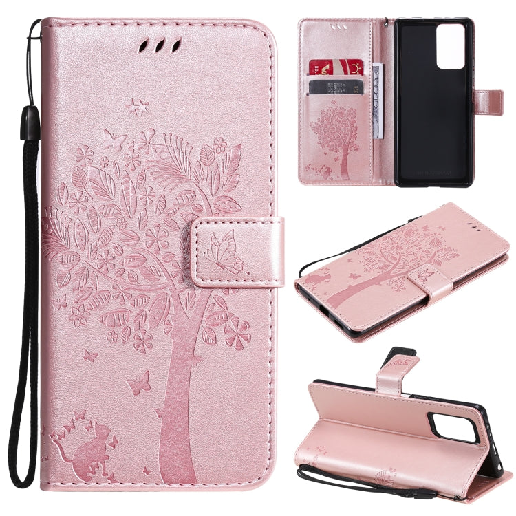 Tree & Cat Pattern Pressed Printing Horizontal Flip PU Leather Case with Holder & Card Slots & Wallet & Lanyard, For Xiaomi Redmi Note 10 4G, For Xiaomi Redmi Note 10 Pro