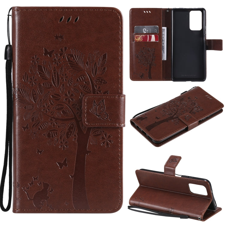 Tree & Cat Pattern Pressed Printing Horizontal Flip PU Leather Case with Holder & Card Slots & Wallet & Lanyard, For Xiaomi Redmi Note 10 4G, For Xiaomi Redmi Note 10 Pro