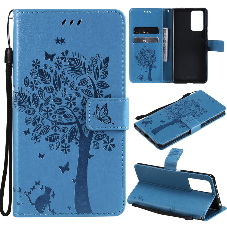 Tree & Cat Pattern Pressed Printing Horizontal Flip PU Leather Case with Holder & Card Slots & Wallet & Lanyard, For Xiaomi Redmi Note 10 4G, For Xiaomi Redmi Note 10 Pro