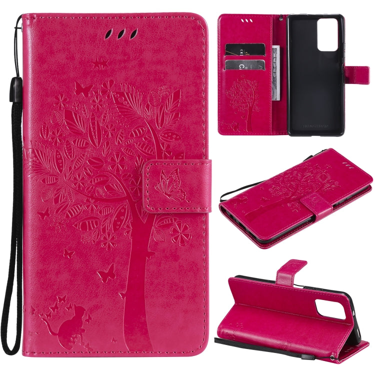 Tree & Cat Pattern Pressed Printing Horizontal Flip PU Leather Case with Holder & Card Slots & Wallet & Lanyard, For Xiaomi Redmi Note 10 4G, For Xiaomi Redmi Note 10 Pro