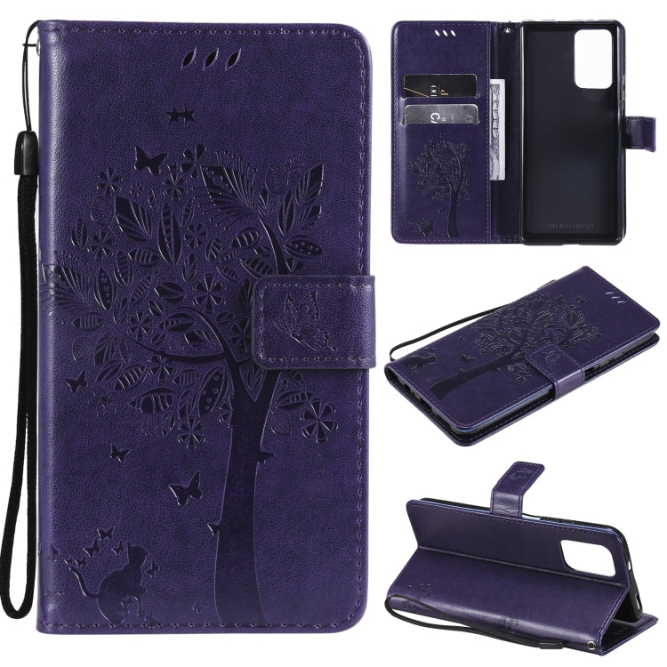 Tree & Cat Pattern Pressed Printing Horizontal Flip PU Leather Case with Holder & Card Slots & Wallet & Lanyard, For Xiaomi Redmi Note 10 4G, For Xiaomi Redmi Note 10 Pro