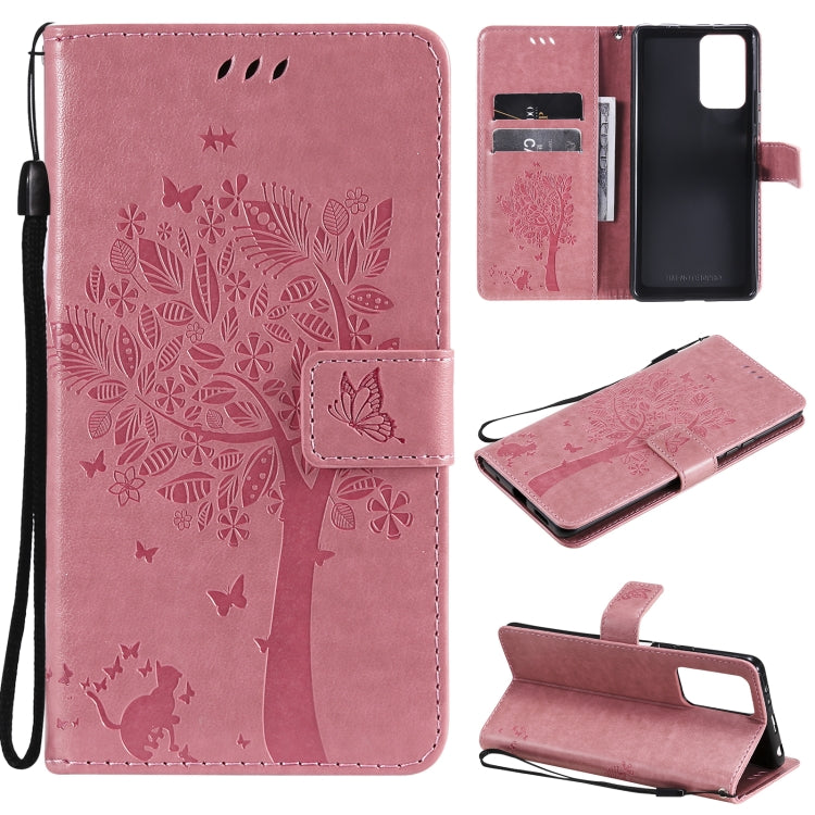 Tree & Cat Pattern Pressed Printing Horizontal Flip PU Leather Case with Holder & Card Slots & Wallet & Lanyard, For Xiaomi Redmi Note 10 4G, For Xiaomi Redmi Note 10 Pro