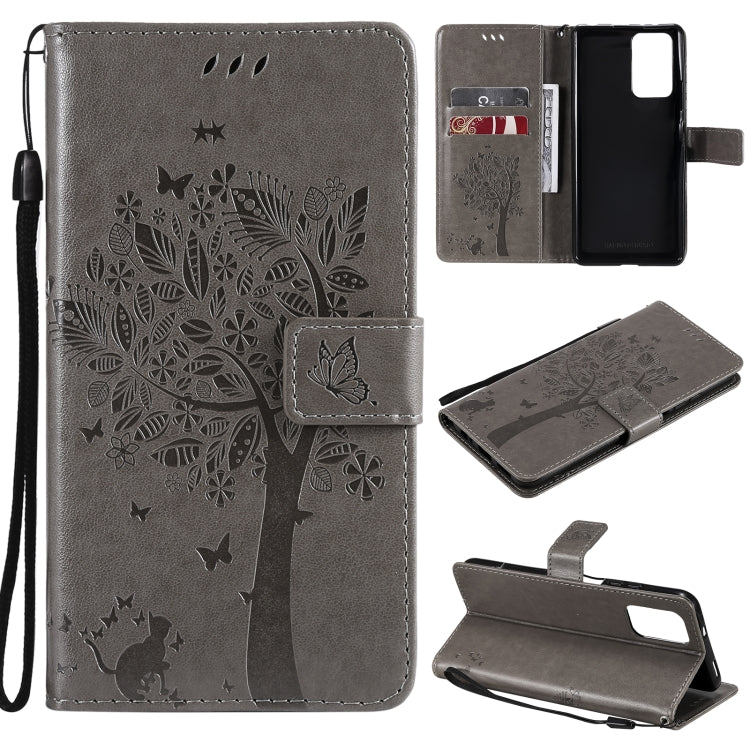 Tree & Cat Pattern Pressed Printing Horizontal Flip PU Leather Case with Holder & Card Slots & Wallet & Lanyard, For Xiaomi Redmi Note 10 4G, For Xiaomi Redmi Note 10 Pro