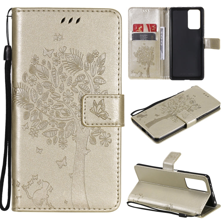 Tree & Cat Pattern Pressed Printing Horizontal Flip PU Leather Case with Holder & Card Slots & Wallet & Lanyard, For Xiaomi Redmi Note 10 4G, For Xiaomi Redmi Note 10 Pro