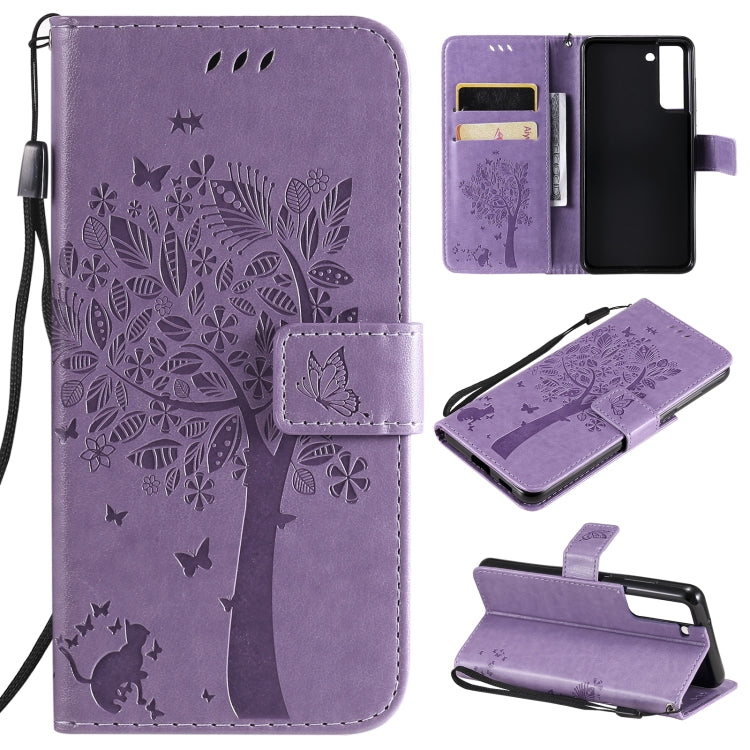 Tree & Cat Pattern Pressed Printing Horizontal Flip PU Leather Case with Holder & Card Slots & Wallet & Lanyard, For Samsung Galaxy A32 4G, For Samsung Galaxy S21 FE