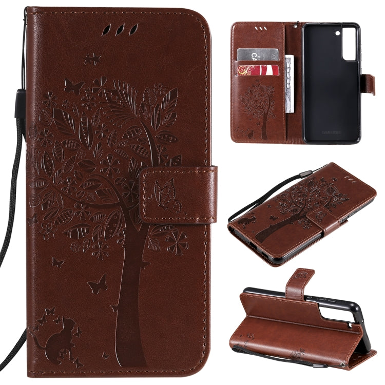 Tree & Cat Pattern Pressed Printing Horizontal Flip PU Leather Case with Holder & Card Slots & Wallet & Lanyard, For Samsung Galaxy A32 4G, For Samsung Galaxy S21 FE