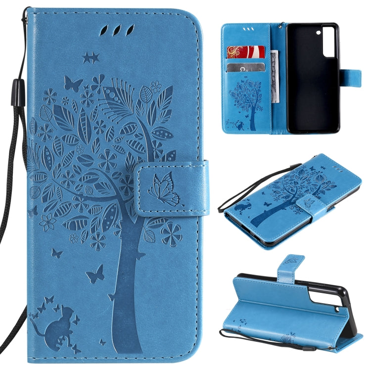 Tree & Cat Pattern Pressed Printing Horizontal Flip PU Leather Case with Holder & Card Slots & Wallet & Lanyard, For Samsung Galaxy A32 4G, For Samsung Galaxy S21 FE