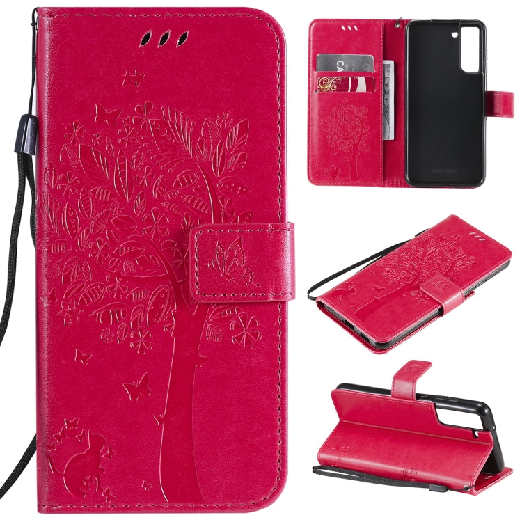 Tree & Cat Pattern Pressed Printing Horizontal Flip PU Leather Case with Holder & Card Slots & Wallet & Lanyard, For Samsung Galaxy A32 4G, For Samsung Galaxy S21 FE