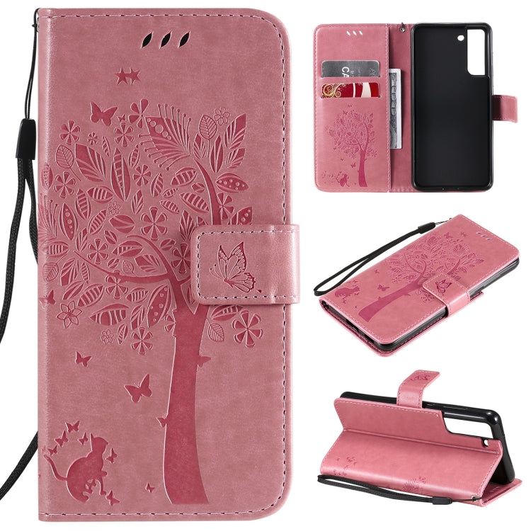 Tree & Cat Pattern Pressed Printing Horizontal Flip PU Leather Case with Holder & Card Slots & Wallet & Lanyard, For Samsung Galaxy A32 4G, For Samsung Galaxy S21 FE