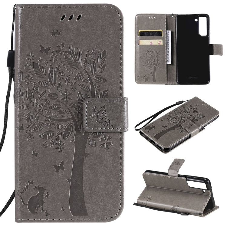 Tree & Cat Pattern Pressed Printing Horizontal Flip PU Leather Case with Holder & Card Slots & Wallet & Lanyard, For Samsung Galaxy A32 4G, For Samsung Galaxy S21 FE