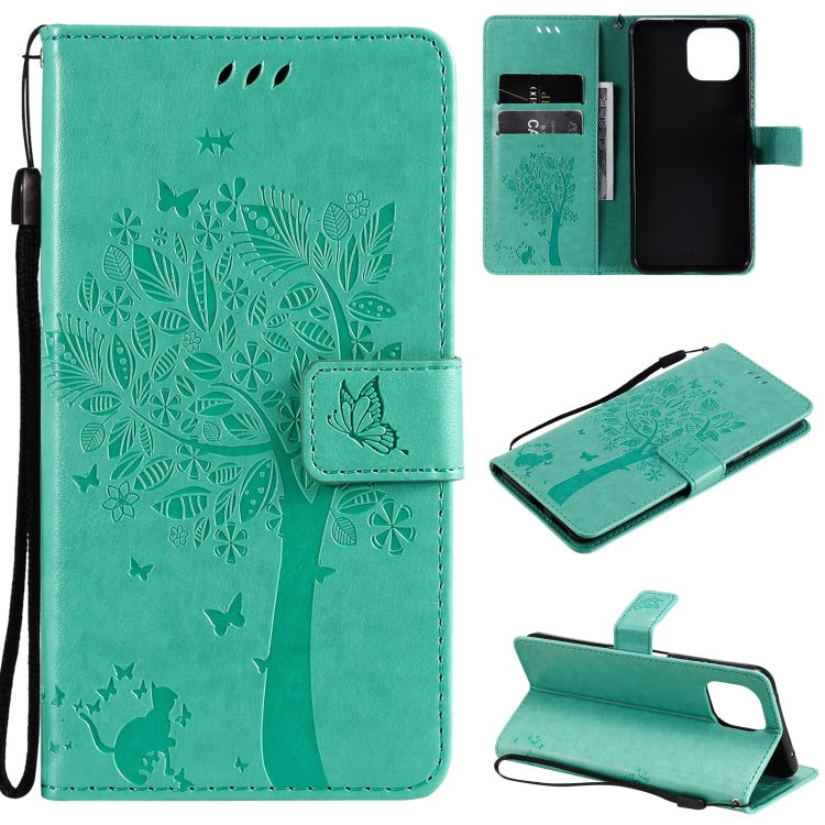 Tree & Cat Pattern Pressed Printing Horizontal Flip PU Leather Case with Holder & Card Slots & Wallet & Lanyard, For Xiaomi Mi 11 Lite 5G, For Xiaomi Mi 11 Pro