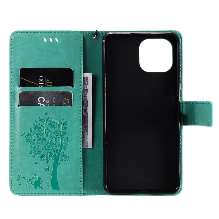 Tree & Cat Pattern Pressed Printing Horizontal Flip PU Leather Case with Holder & Card Slots & Wallet & Lanyard, For Xiaomi Mi 11 Lite 5G, For Xiaomi Mi 11 Pro