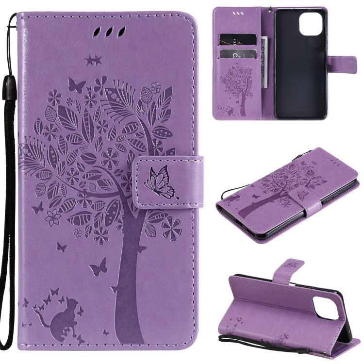 Tree & Cat Pattern Pressed Printing Horizontal Flip PU Leather Case with Holder & Card Slots & Wallet & Lanyard, For Xiaomi Mi 11 Lite 5G, For Xiaomi Mi 11 Pro