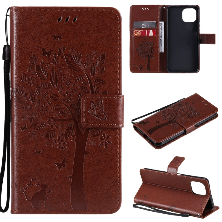 Tree & Cat Pattern Pressed Printing Horizontal Flip PU Leather Case with Holder & Card Slots & Wallet & Lanyard, For Xiaomi Mi 11 Lite 5G, For Xiaomi Mi 11 Pro