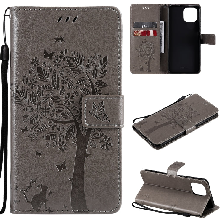 Tree & Cat Pattern Pressed Printing Horizontal Flip PU Leather Case with Holder & Card Slots & Wallet & Lanyard, For Xiaomi Mi 11 Lite 5G, For Xiaomi Mi 11 Pro