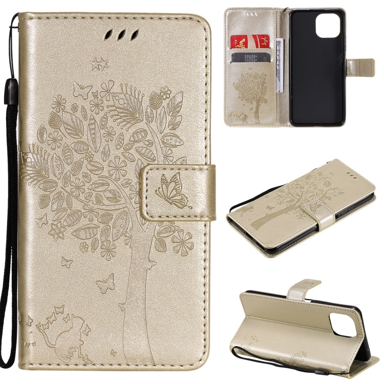 Tree & Cat Pattern Pressed Printing Horizontal Flip PU Leather Case with Holder & Card Slots & Wallet & Lanyard, For Xiaomi Mi 11 Lite 5G, For Xiaomi Mi 11 Pro