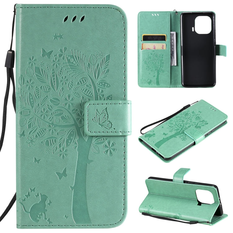 Tree & Cat Pattern Pressed Printing Horizontal Flip PU Leather Case with Holder & Card Slots & Wallet & Lanyard, For Xiaomi Mi 11 Lite 5G, For Xiaomi Mi 11 Pro