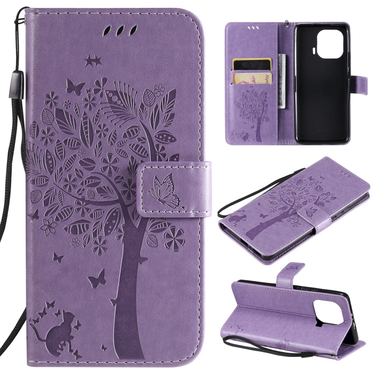 Tree & Cat Pattern Pressed Printing Horizontal Flip PU Leather Case with Holder & Card Slots & Wallet & Lanyard, For Xiaomi Mi 11 Lite 5G, For Xiaomi Mi 11 Pro