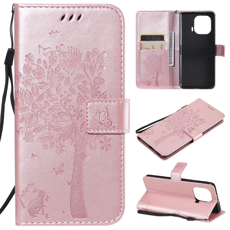 Tree & Cat Pattern Pressed Printing Horizontal Flip PU Leather Case with Holder & Card Slots & Wallet & Lanyard, For Xiaomi Mi 11 Lite 5G, For Xiaomi Mi 11 Pro