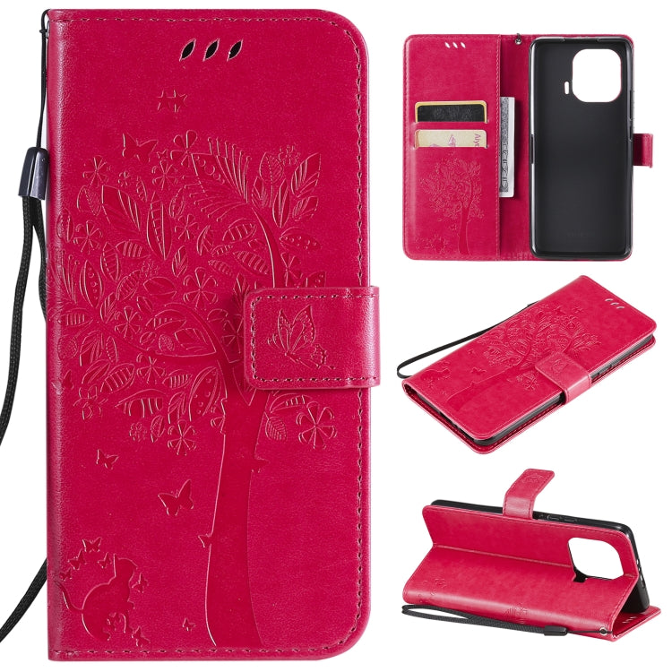 Tree & Cat Pattern Pressed Printing Horizontal Flip PU Leather Case with Holder & Card Slots & Wallet & Lanyard, For Xiaomi Mi 11 Lite 5G, For Xiaomi Mi 11 Pro