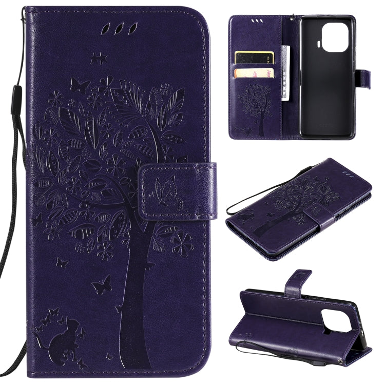 Tree & Cat Pattern Pressed Printing Horizontal Flip PU Leather Case with Holder & Card Slots & Wallet & Lanyard, For Xiaomi Mi 11 Lite 5G, For Xiaomi Mi 11 Pro