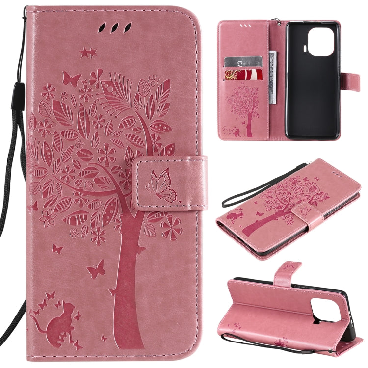 Tree & Cat Pattern Pressed Printing Horizontal Flip PU Leather Case with Holder & Card Slots & Wallet & Lanyard, For Xiaomi Mi 11 Lite 5G, For Xiaomi Mi 11 Pro