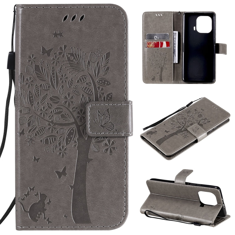 Tree & Cat Pattern Pressed Printing Horizontal Flip PU Leather Case with Holder & Card Slots & Wallet & Lanyard, For Xiaomi Mi 11 Lite 5G, For Xiaomi Mi 11 Pro