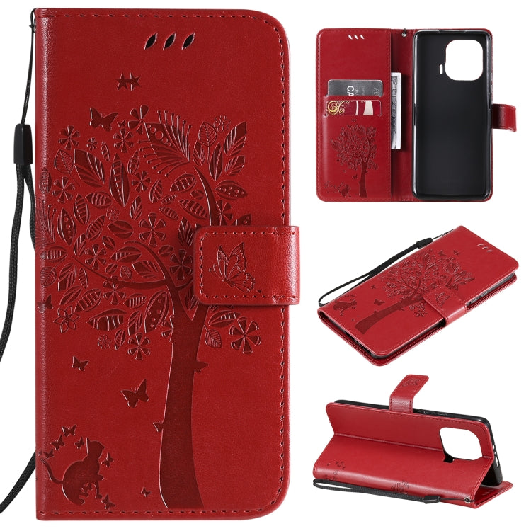 Tree & Cat Pattern Pressed Printing Horizontal Flip PU Leather Case with Holder & Card Slots & Wallet & Lanyard, For Xiaomi Mi 11 Lite 5G, For Xiaomi Mi 11 Pro