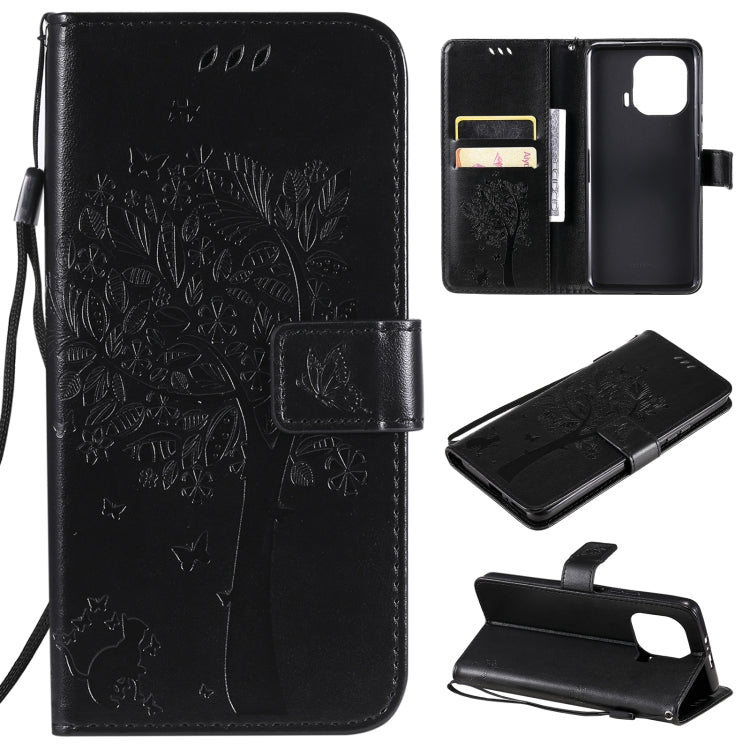 Tree & Cat Pattern Pressed Printing Horizontal Flip PU Leather Case with Holder & Card Slots & Wallet & Lanyard, For Xiaomi Mi 11 Lite 5G, For Xiaomi Mi 11 Pro