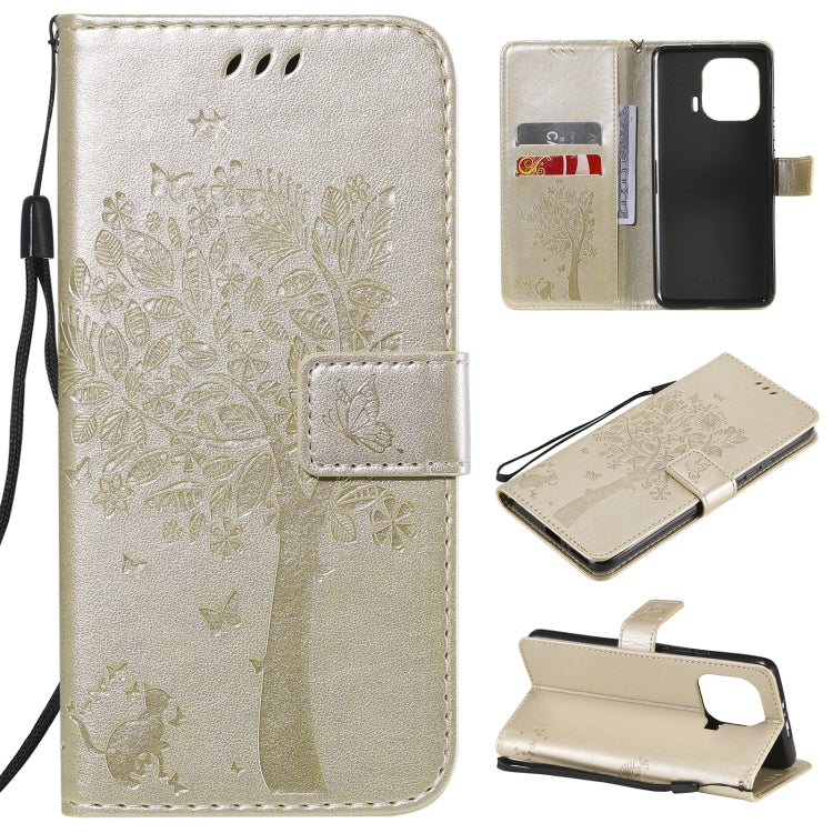 Tree & Cat Pattern Pressed Printing Horizontal Flip PU Leather Case with Holder & Card Slots & Wallet & Lanyard, For Xiaomi Mi 11 Lite 5G, For Xiaomi Mi 11 Pro