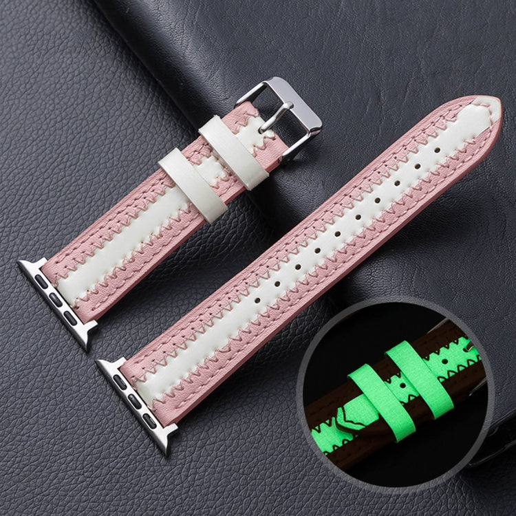 Cowhide Leather Luminous Replacement Strap Watchband, For Apple Watch Series 7 41mm / &amp; 6 &amp; SE &amp; 5 &amp; 4 40mm, For Apple Watch Series 7 45mm / &amp; 6 &amp; SE &amp; 5 &amp; 4 44mm