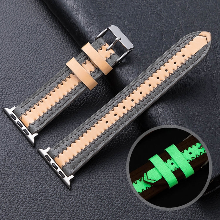 Cowhide Leather Luminous Replacement Strap Watchband, For Apple Watch Series 7 41mm / &amp; 6 &amp; SE &amp; 5 &amp; 4 40mm, For Apple Watch Series 7 45mm / &amp; 6 &amp; SE &amp; 5 &amp; 4 44mm