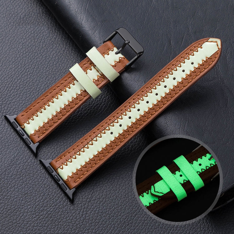 Cowhide Leather Luminous Replacement Strap Watchband, For Apple Watch Series 7 41mm / &amp; 6 &amp; SE &amp; 5 &amp; 4 40mm, For Apple Watch Series 7 45mm / &amp; 6 &amp; SE &amp; 5 &amp; 4 44mm