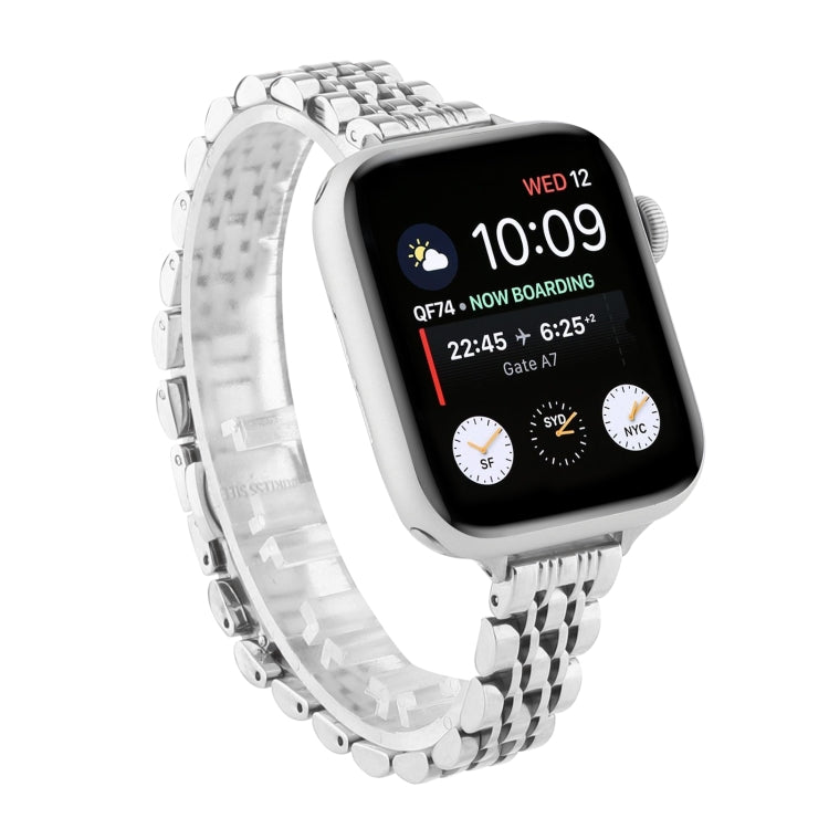 Small Waist Seven Beads Stainless Steel Strap Watchband For Apple Watch Series 6 & SE &, For Apple Watch Ultra 49mm / Series 8&7 45mm / SE 2&6&SE&5&4 44mm / 3&2&1 42mm, For Apple Watch Series 7 41mm / 6 & SE & 5 & 4 40mm / 3 & 2 & 1 38mm