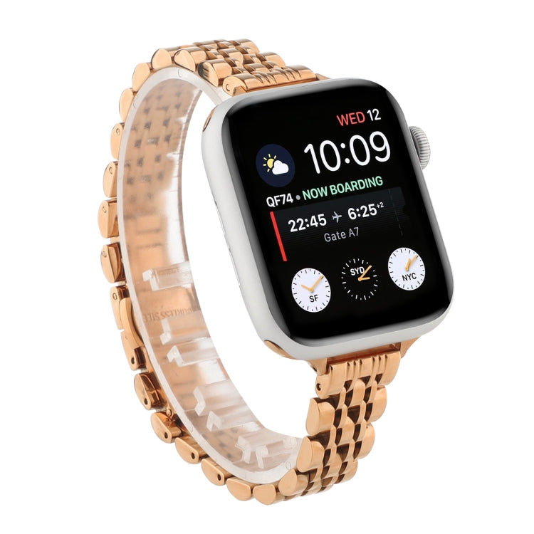 Small Waist Seven Beads Stainless Steel Strap Watchband For Apple Watch Series 6 & SE &, For Apple Watch Series 7 45mm / 6 & SE & 5 & 4 44mm / 3 & 2 & 1 42mm, For Apple Watch Series 8&7 41mm / SE 2&6&SE&5&4 40mm / 3&2&1 38mm