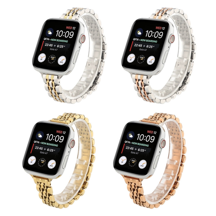 Small Waist Seven Beads Stainless Steel Strap Watchband For Apple Watch Series 6 & SE &, For Apple Watch Series 7 45mm / 6 & SE & 5 & 4 44mm / 3 & 2 & 1 42mm, For Apple Watch Series 8&7 41mm / SE 2&6&SE&5&4 40mm / 3&2&1 38mm