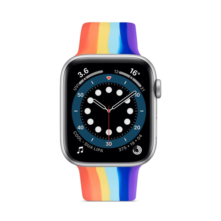 Rainbow Silicone Strap Watchband For Apple Watch Series, 7 45mm / 6 &amp; SE &amp; 5 &amp; 4 44mm / 3 &amp; 2 &amp; 1 42mm, 7 41mm / 6 &amp; SE &amp; 5 &amp; 4 40mm / 3 &amp; 2 &amp; 1 38mm