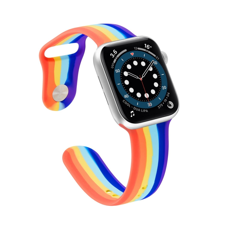 Rainbow Silicone Strap Watchband For Apple Watch Series, 7 45mm / 6 &amp; SE &amp; 5 &amp; 4 44mm / 3 &amp; 2 &amp; 1 42mm, 7 41mm / 6 &amp; SE &amp; 5 &amp; 4 40mm / 3 &amp; 2 &amp; 1 38mm