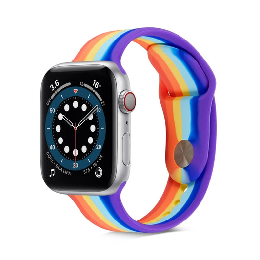 Rainbow Silicone Strap Watchband For Apple Watch Series, 7 45mm / 6 & SE & 5 & 4 44mm / 3 & 2 & 1 42mm, 7 41mm / 6 & SE & 5 & 4 40mm / 3 & 2 & 1 38mm