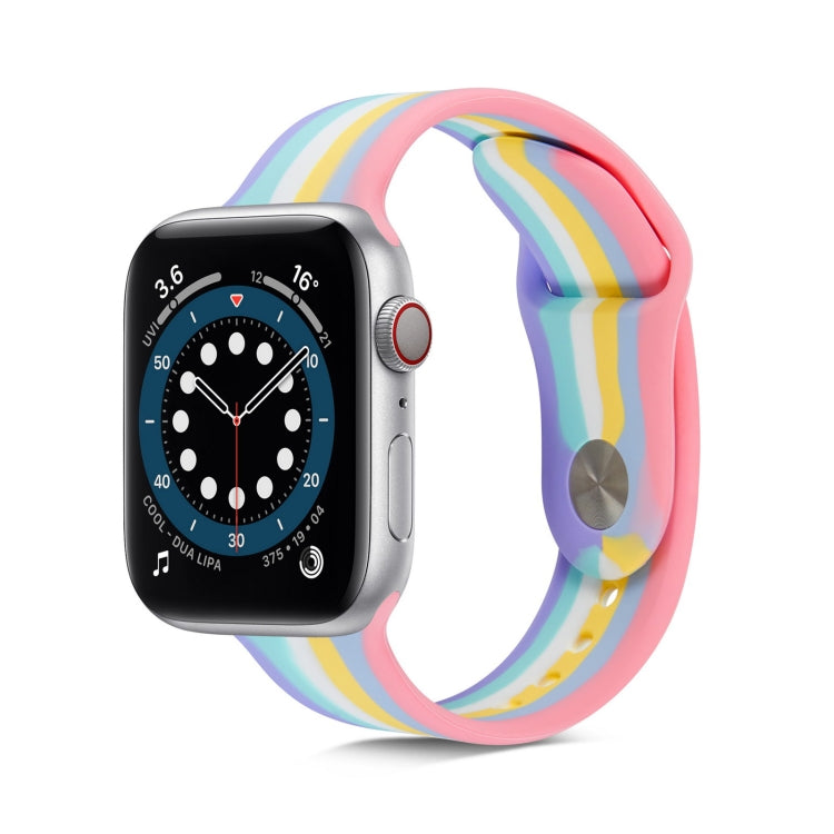 Rainbow Silicone Strap Watchband For Apple Watch Series, 7 45mm / 6 &amp; SE &amp; 5 &amp; 4 44mm / 3 &amp; 2 &amp; 1 42mm, 7 41mm / 6 &amp; SE &amp; 5 &amp; 4 40mm / 3 &amp; 2 &amp; 1 38mm