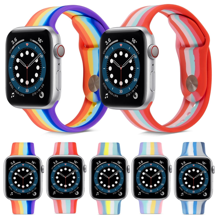 Rainbow Silicone Strap Watchband For Apple Watch Series, 7 45mm / 6 &amp; SE &amp; 5 &amp; 4 44mm / 3 &amp; 2 &amp; 1 42mm, 7 41mm / 6 &amp; SE &amp; 5 &amp; 4 40mm / 3 &amp; 2 &amp; 1 38mm