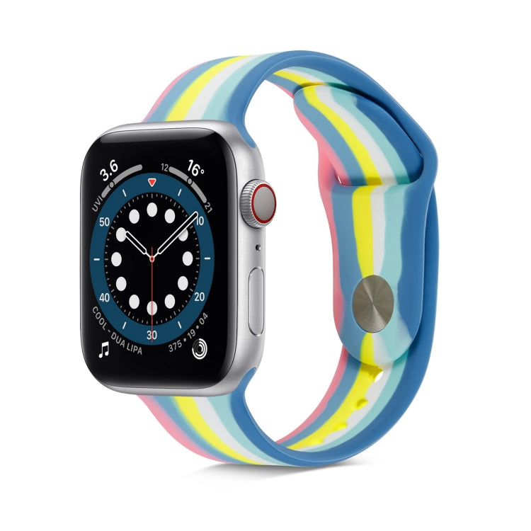 Rainbow Silicone Strap Watchband For Apple Watch Series, 7 45mm / 6 &amp; SE &amp; 5 &amp; 4 44mm / 3 &amp; 2 &amp; 1 42mm, 7 41mm / 6 &amp; SE &amp; 5 &amp; 4 40mm / 3 &amp; 2 &amp; 1 38mm