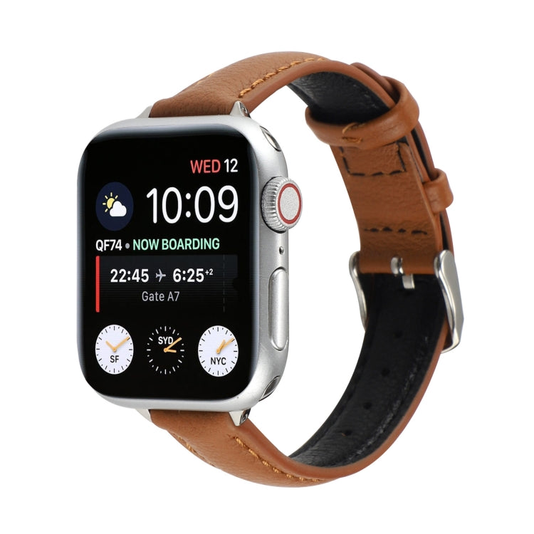 14mm Slim Genuine Leather Strap Watchband For Apple Watch Series, 7 45mm / 6 &amp; SE &amp; 5 &amp; 4 44mm / 3 &amp; 2 &amp; 1 42mm, 7 41mm / 6 &amp; SE &amp; 5 &amp; 4 40mm / 3 &amp; 2 &amp; 1 38mm