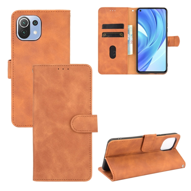 Solid Color Skin Feel Magnetic Buckle Horizontal Flip Calf Texture PU Leather Case with Holder & Card Slots & Wallet, For Vivo V21e 5G, For Xiaomi Mi 11 Lite