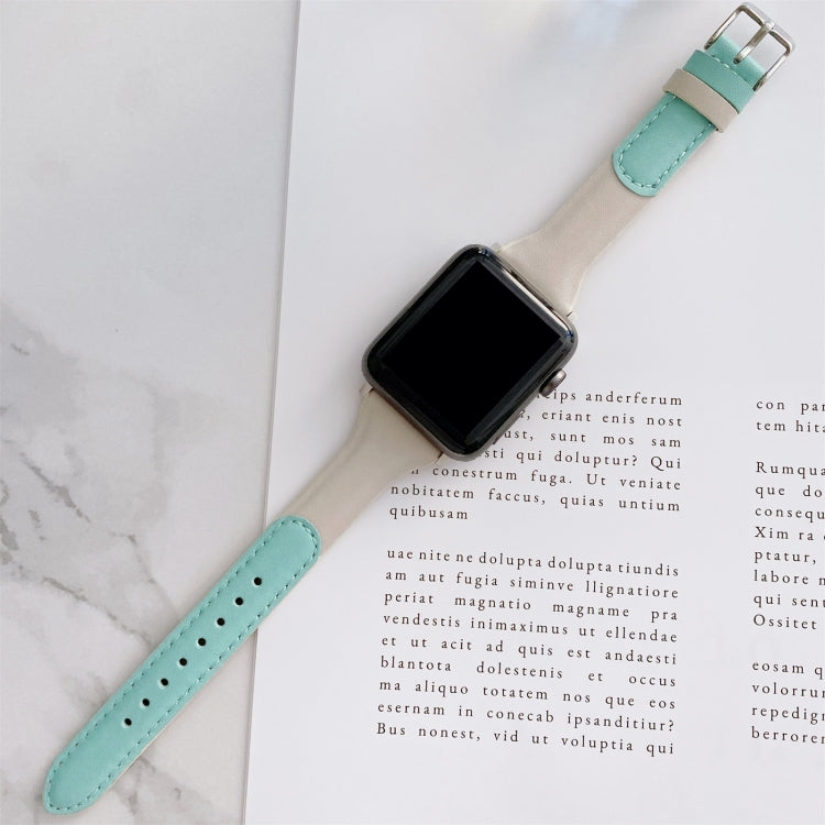 Small Waist Color Matching Leather Replacement Strap Watchband For Apple Watch Series