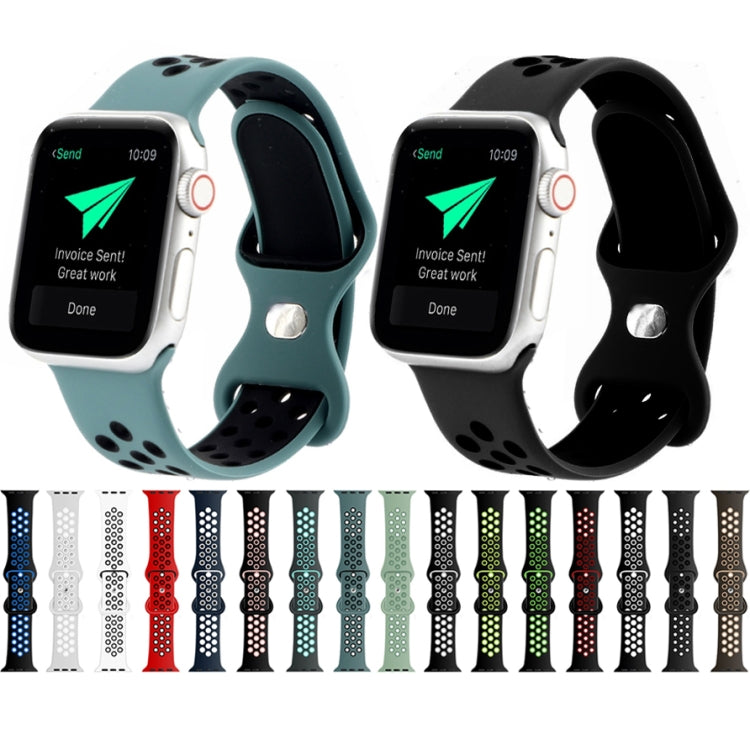 Butterfly Buckle Dual-tone Liquid Silicone Replacement Watchband For Apple Watch Series, 7 41mm / 6 &amp; SE &amp; 5 &amp; 4 40mm / 3 &amp; 2 &amp; 1 38mm, 7 45mm / 6 &amp; SE &amp; 5 &amp; 4 44mm / 3 &amp; 2 &amp; 1 42mm