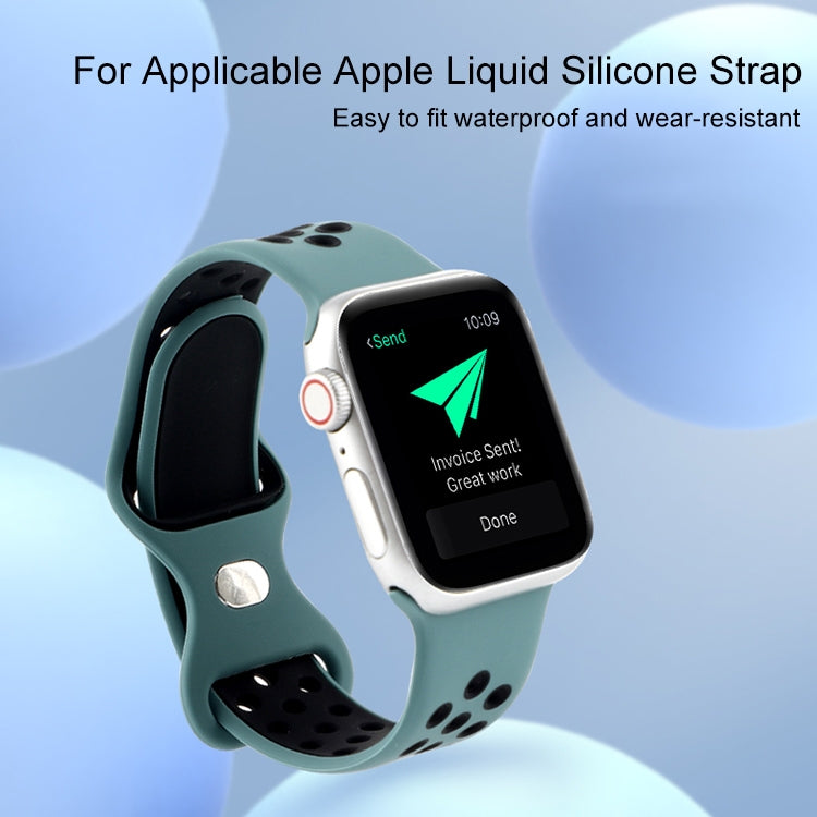 Butterfly Buckle Dual-tone Liquid Silicone Replacement Watchband For Apple Watch Series, 7 41mm / 6 &amp; SE &amp; 5 &amp; 4 40mm / 3 &amp; 2 &amp; 1 38mm, 7 45mm / 6 &amp; SE &amp; 5 &amp; 4 44mm / 3 &amp; 2 &amp; 1 42mm